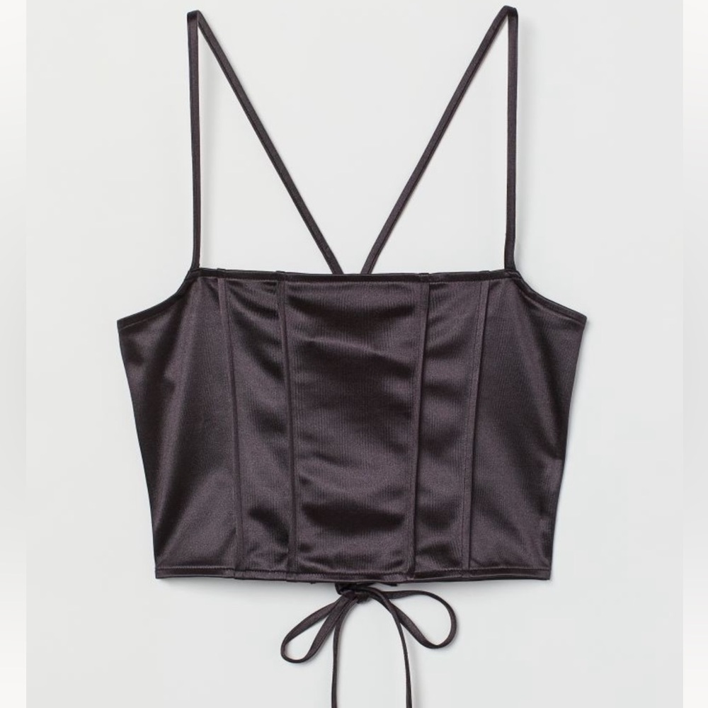 Black Satin crop top with tied back